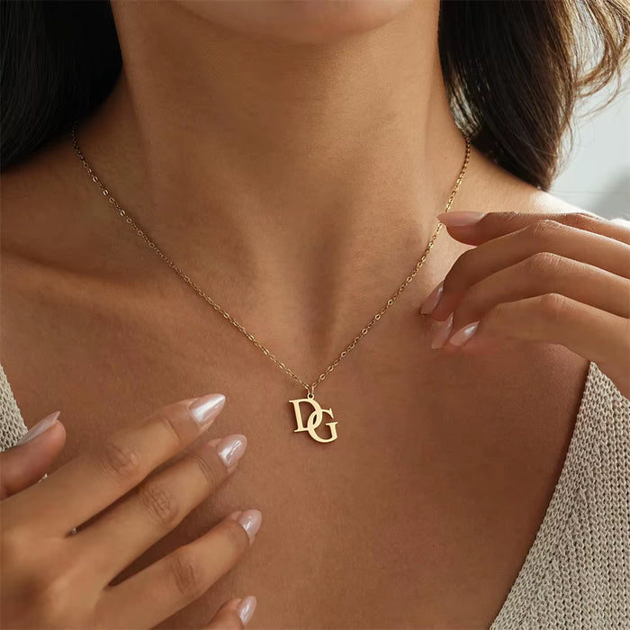 Tangula Custom Initials Necklaces for Women Stainless Steel Two Letters Pendant Choker Personalize Anniversary Jewelry Gifts