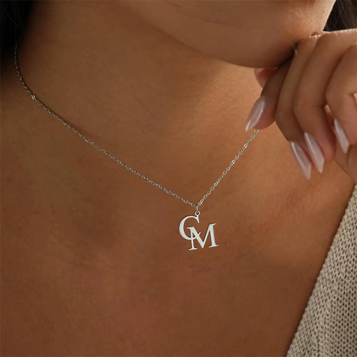 Tangula Custom Initials Necklaces for Women Stainless Steel Two Letters Pendant Choker Personalize Anniversary Jewelry Gifts
