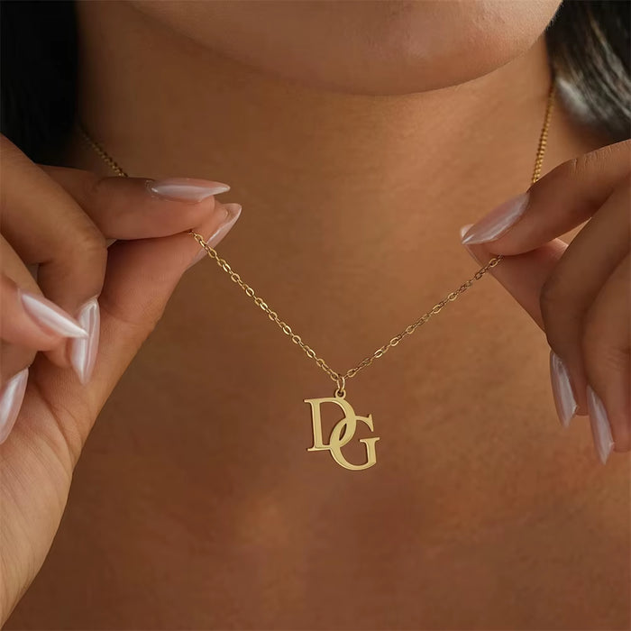 Tangula Custom Initials Necklaces for Women Stainless Steel Two Letters Pendant Choker Personalize Anniversary Jewelry Gifts